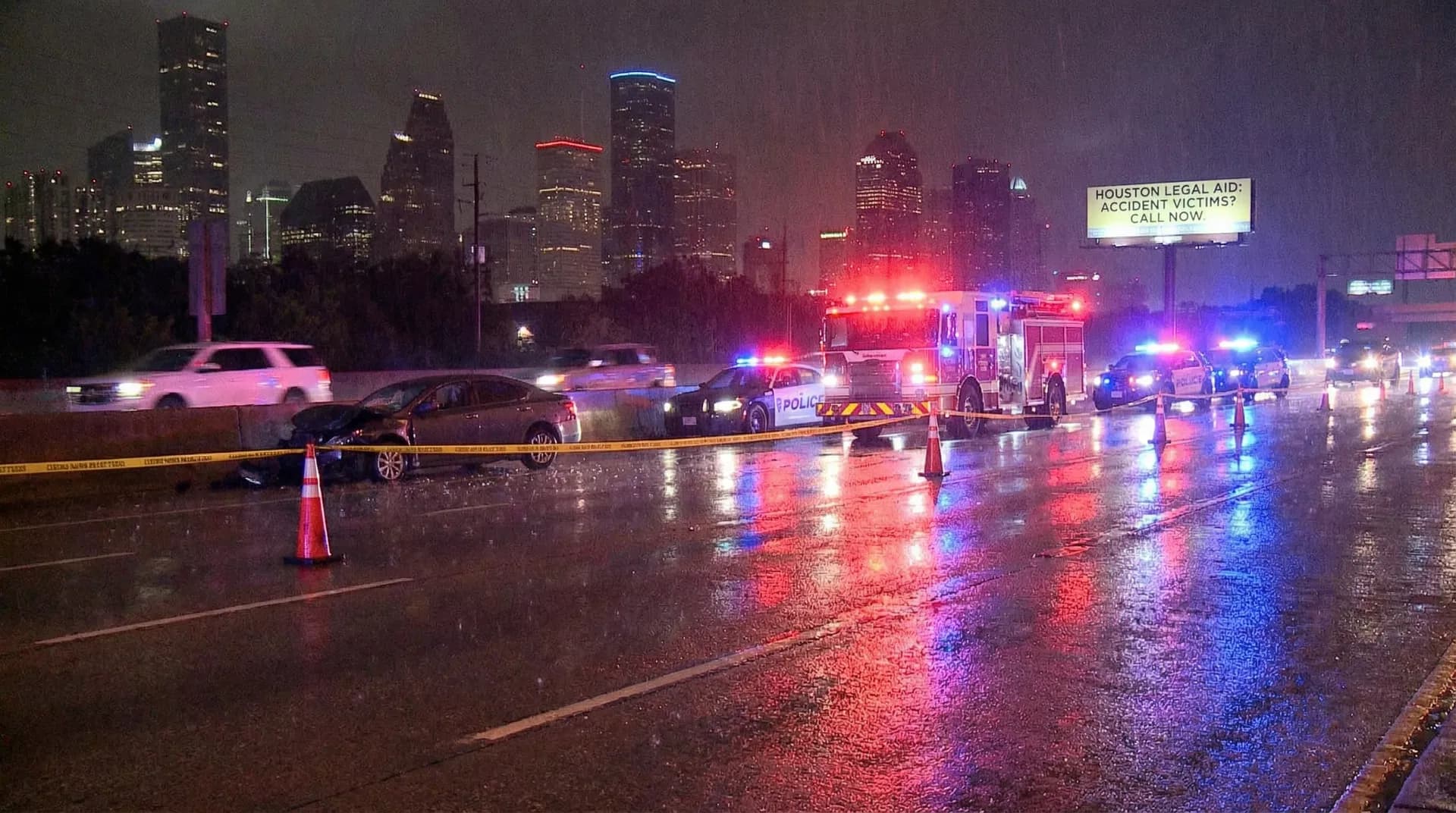 Car accident scene in Houston